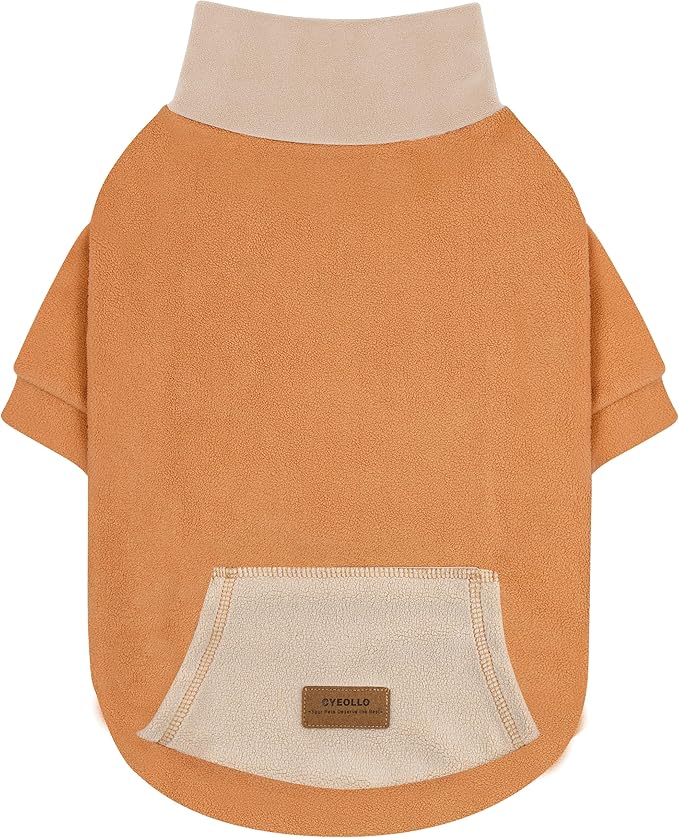 cyeollo Dog Sweater for Small Dogs Boy Girl, Fleece Dog Sweaters Warm Turtleneck Dogs Sweater with Sleeves Stretchy Doggy Pullover Sweatshirt Winter Pet Clothes, Khaki M