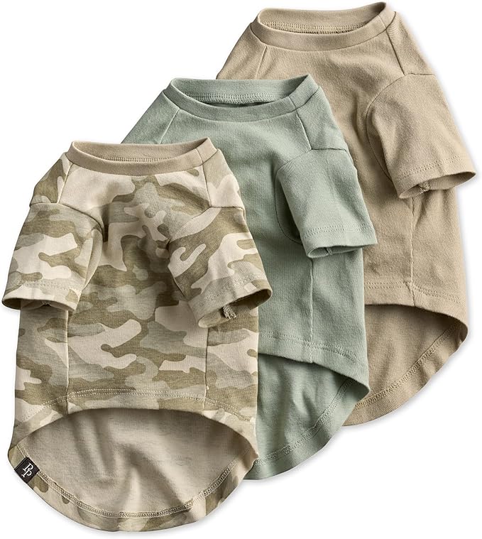 Toby II - The Perfect Tee, 3 Pack Short Sleeve Pet T-Shirt 100% Organic Cotton Tees Clothes for Small, Medium, Large Dogs, Sage Camo, X-Large (55-80 lbs)