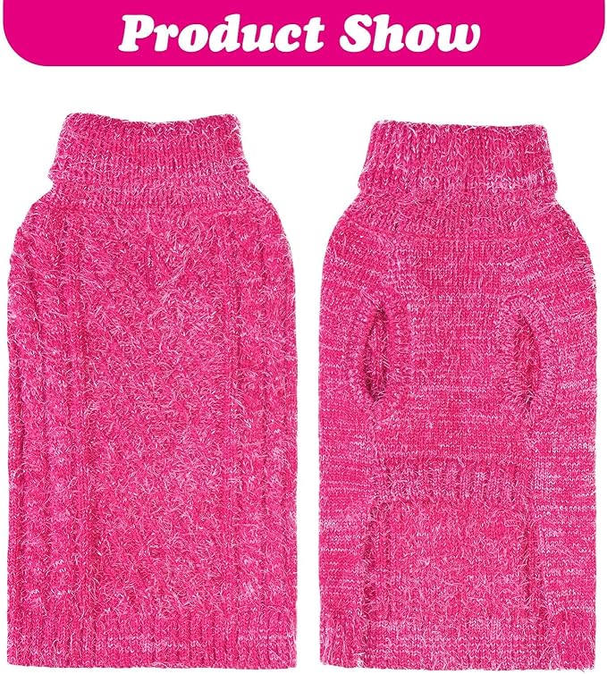 Turtleneck Small Dog Sweaters - Classic Cable Knitwear Winter Coat for Small Medium Dogs Male Female Puppy Dog Cold Weather Clothes Girls Boys, Hot Pink, M