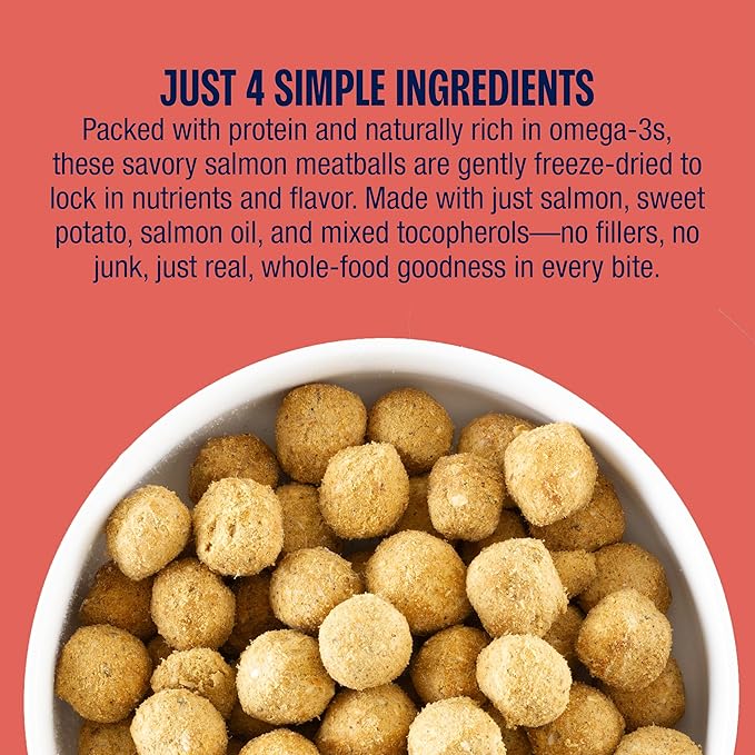 Muenster New 4 Ingredient Freeze Dried Salmon Meatball Treats for Dogs - Great for Training, Meal Toppers or Just for a Treat. 4 Ounce (Pack of 1)