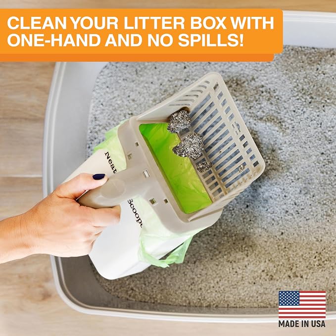 Neater Pet Brands Neater Scooper Standard Cat Litter Scoop, 15 Refill Bags – Mess-Free Cat Litter Scooper with Bag, Spill-Proof Kitty Box Sifter, Bin Doubles as Scoop Holder, For Single-Cat Households