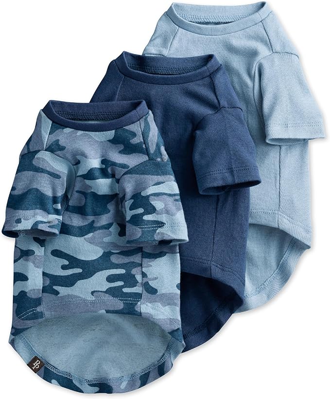 Toby II - The Perfect Tee, 3 Pack Short Sleeve Pet T-Shirt 100% Organic Cotton Tees Clothes for Small, Medium, Large Dogs, Navy Camo, Large (40-60 lbs)