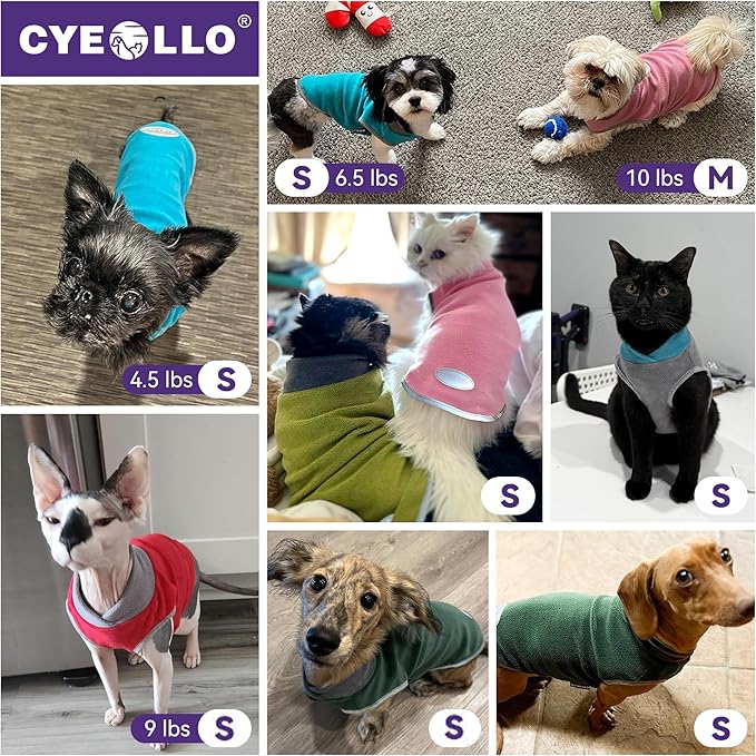 cyeollo 2 Pack Fleece Dog Sweater Pullover Dog Sweatshirt Reflective Lightweight Sweaters Pet Clothes for Small Dogs Boy Pet Apparel Blue, Mist Blue, S