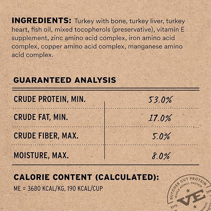 Vital Essentials Freeze-Dried Raw Dog Food, Turkey Crunchy Mini Nibs | Complete Meal or Mixer | High Protein Dog Food | 5.5 oz