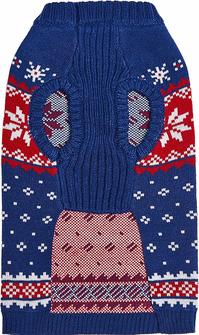 Blueberry Pet Christmas Snowflake Dog Sweater in Navy Blue, Back Length 12", Pack of 1 Clothes for Dogs