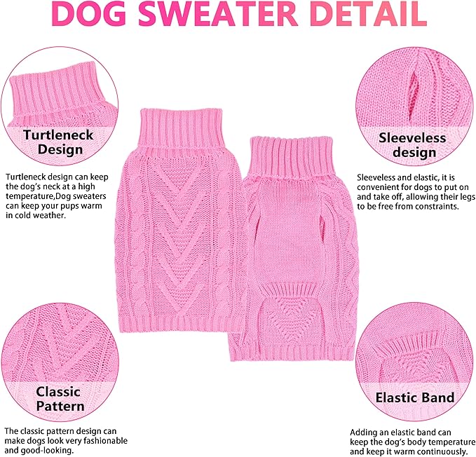 Dog Sweaters for Small Dogs Warm Dog Clothes Winter Chihuahua Clothes Girl Boy Puppy Sweater Knitted Doggy Coat Soft Mini Dachshund Sweater with Turtleneck Pullover Design(Pink, Large)