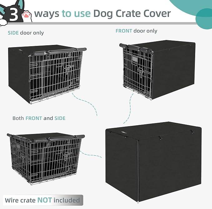 Seiyierr Dog Crate Cover, Dogs Kennel Covers Universal Fit for 24 Inch Wire Crate, Lightweight 600D Polyester Fabric with Double Door,Black