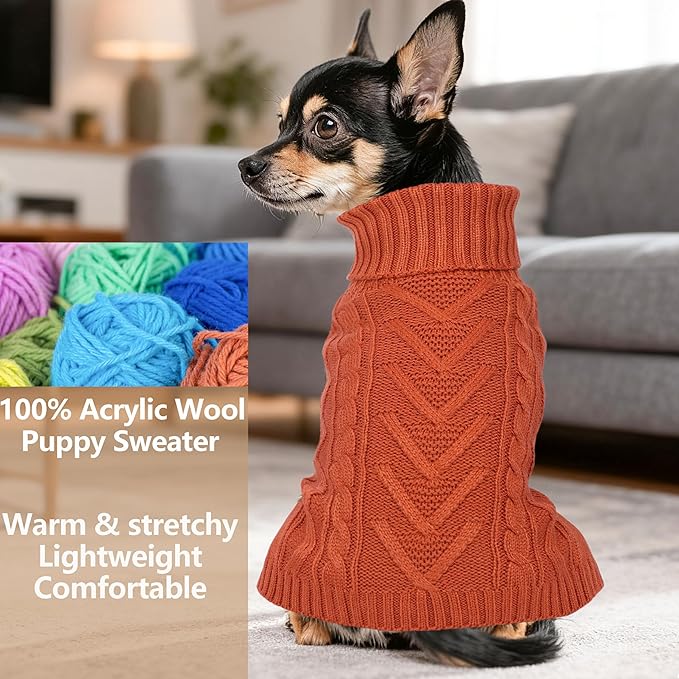 Dog Sweaters for Small Dogs Warm Dog Clothes Winter Chihuahua Clothes Girl Boy Puppy Sweater Knitted Doggy Coat Soft Mini Dachshund Sweater with Turtleneck Pullover Design(Reddish Brown, Large)