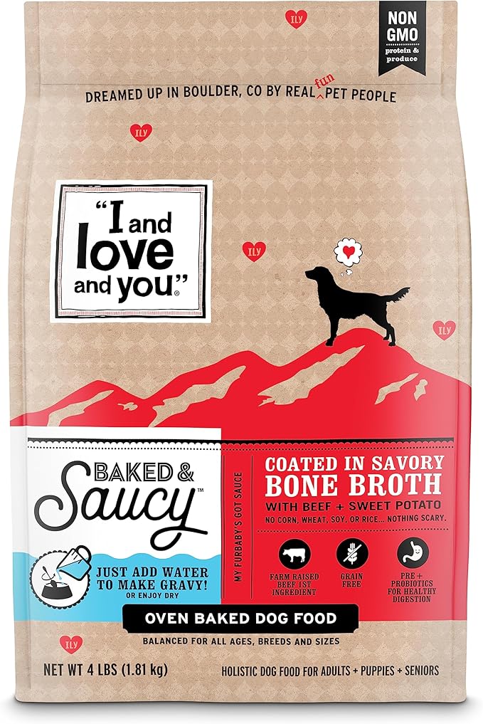 I AND LOVE AND YOU Baked and Saucy Dry Dog Food - Beef + Sweet Potato - Prebiotic + Probiotic, Real Meat, Grain Free, No Fillers, 10.25lb Bag