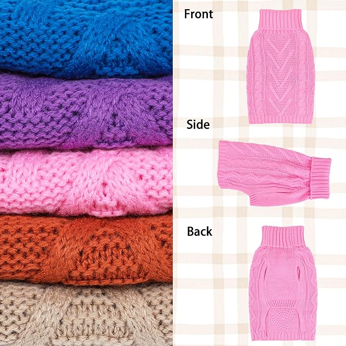 Dog Sweaters for Small Dogs Warm Dog Clothes Winter Chihuahua Clothes Girl Boy Puppy Sweater Cable Knitted Doggy Coat Soft Mini Dachshund Sweater with Turtleneck Pullover Design(Pink, X-Large)