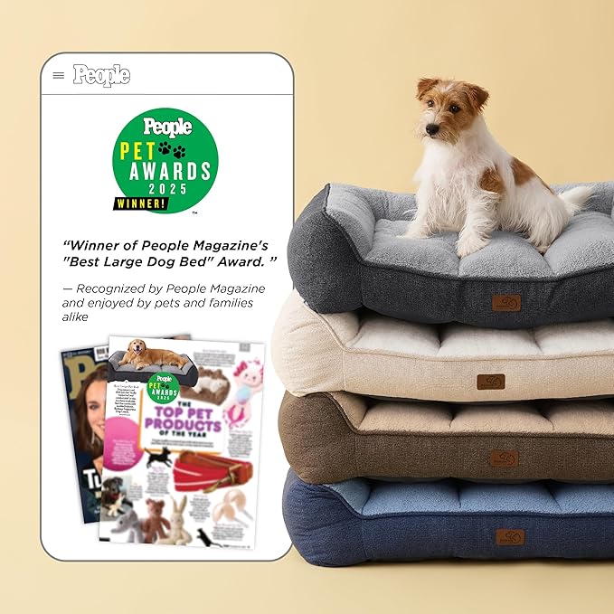 Bedsure Orthopedic Dog Bed Medium Size Dog - Extra Thick Supportive Medium Dogs Beds with Waterproof Washable Cover, Comfort Pet Bed Sofa with Soft Plush Sherpa and Nonskid Bottom, Beige, 35"