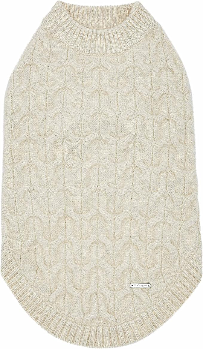 Blueberry Pet Classic Fuzzy Knit Dog Sweater, Pullover Crew-Neck Christmas Style, Ivory, 12” Back Length, Super-Soft