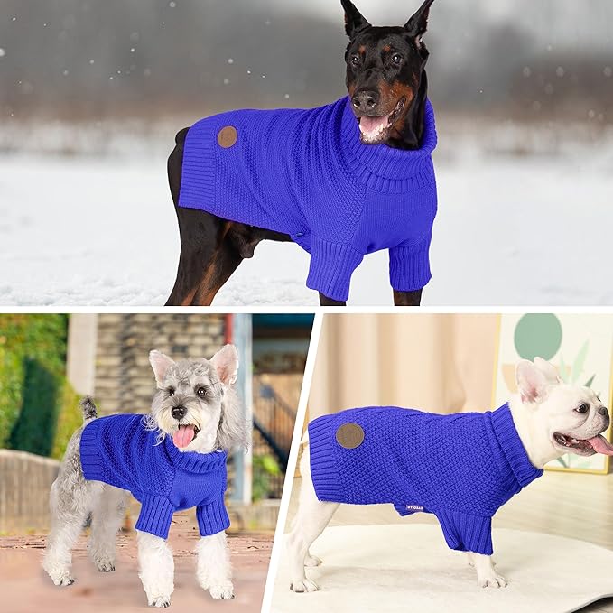 cyeollo Dog Sweater Pullover Turtleneck for Dogs, Classic Knitwear Fall Winter Cold Weather Pet Clothes Warm Pet Apparel Small Medium Large Dog Sweaters, Royal Blue L
