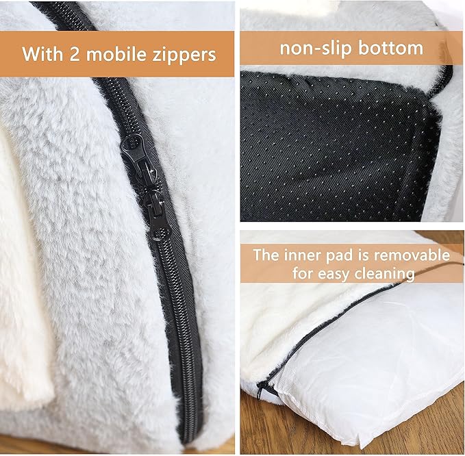 OMIVIER Cat Bed for Indoor Cats，Foldable cat cave，Anti-Slip & Water-Resistant Bottom，cat Houses for Indoor Cats or Small Dogs, Kitten Tent, Rabbit Bed，2 in 1 pet Bed (Grey)