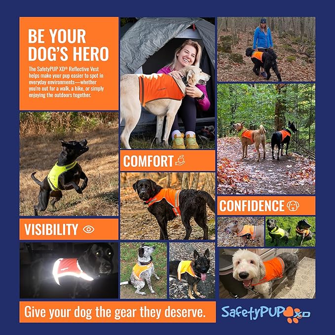 SafetyPUP XD Lite Dog Vest. Coverage to Mid Back. Reflective Hi Visibility Fluorescent Yellow Fabric Helps to Keep Them in Sight and Safe On and Off Leash.