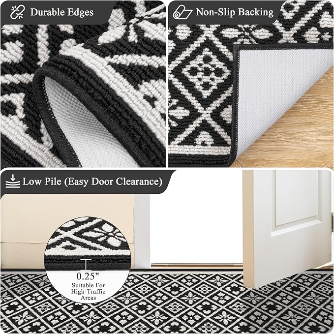 Ileading Runner Rugs for Hallways 3x14ft Heavy-Duty Durable Entryway Floor Mat with Non Slip Rubber Backing for Busy Traffic Extended Indoor Doormat Machine Washable Kitchen Throw Rug(Black)