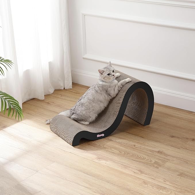 THE LICKER STORE CSR1013A Kona 27" Modern Cardboard Double-Sided Wave Cat Scratcher with Catnip, Ink