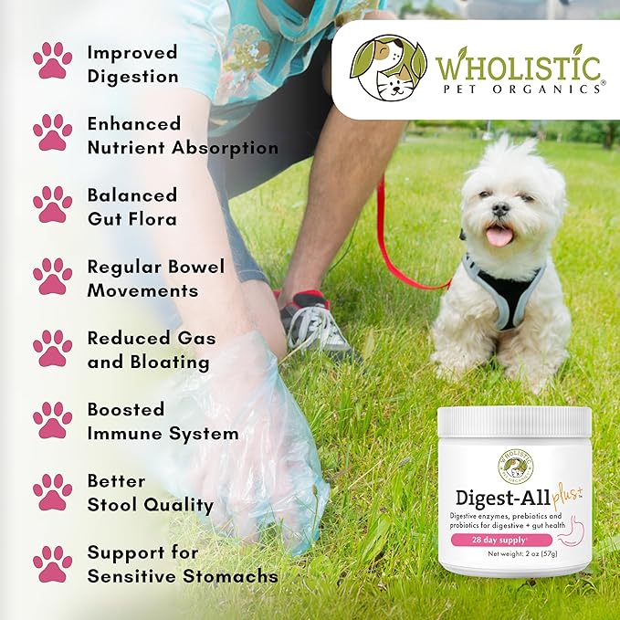 Wholistic Pet Organics Probiotics for Dogs with Digestive Enzymes & Prebiotic Fiber - 2 Oz - Daily Cat & Dog Probiotics for Digestive Health, Anti Diarrhea & Gut Support - Natural Powder Supplement