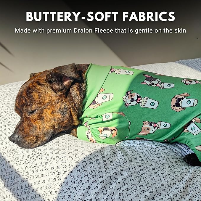 Spark Paws Dog Pajama, Dog Recovery Suit Male, Onesie, Ultra-Soft and 4-Way Stretch, for Small Medium and Large Breeds - Pup Cup - 3XL