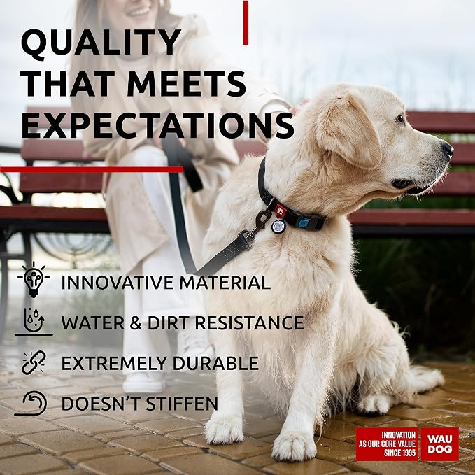 WAUDOG Waterproof Dog Collar Airtag Holder QR Tag Small Medium Large Dogs | Water and Dirt Resistant, Quick Dry QR Pet Tag Adjustable Durable Comfort for Male and Female Dogs Outdoor Walking Training