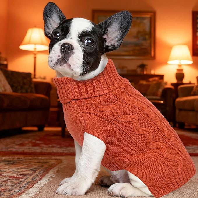 Dog Sweaters for Small Dogs Warm Dog Clothes Winter Chihuahua Clothes Girl Boy Puppy Sweater Knitted Doggy Coat Soft Thanksgiving Pet Sweater with Turtleneck Pullover Design(Reddish Brown, Medium)