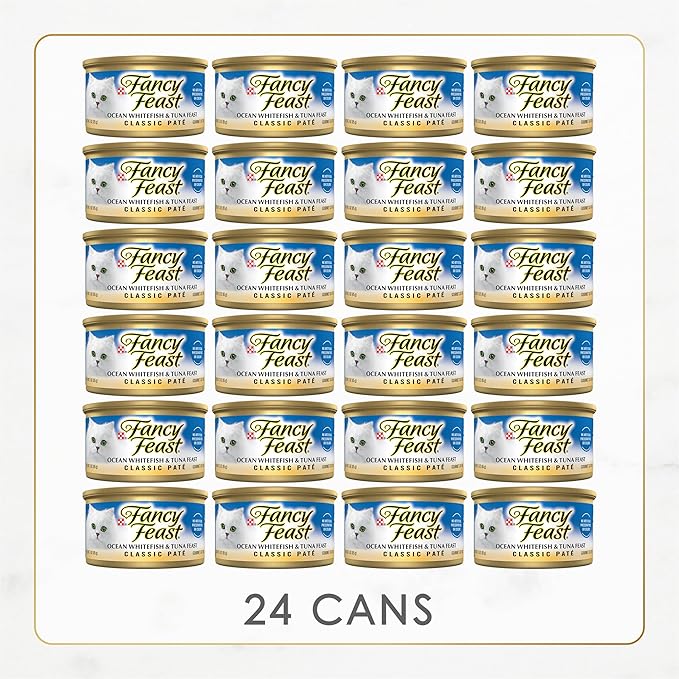 Purina Fancy Feast Classic Pate Ocean Whitefish and Tuna Feast Classic Grain Free Wet Cat Food Pate - (Pack of 24) 3 oz. Cans