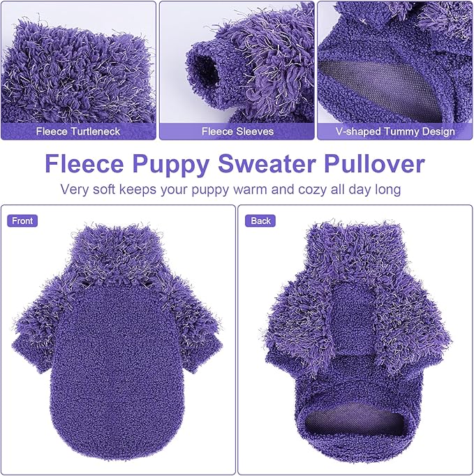 Small Dog Sweater Turtlenecks Dog Sweaters for Small Dogs Winter Fleece Doggy Clothes Puppy Outfits Cold Warm Pet Sweater Puppy Coat Doggie Jacket for Chihuahua Yorkie Teacup Cat Apparel, Purple, S