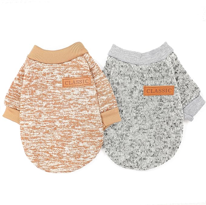 2 Pieces Dog Sweaters for Small Dogs Fall Dog Clothes Male Female Winter Fleece Puppy Sweaters Warm Pet Outfit for Yorkie, Chihuahua, Bulldog, Dachshund, Pug,XS