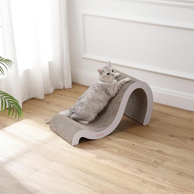 THE LICKER STORE CSR1013B Kona 27" Modern Cardboard Double-Sided Wave Cat Scratcher with Catnip, Cloud