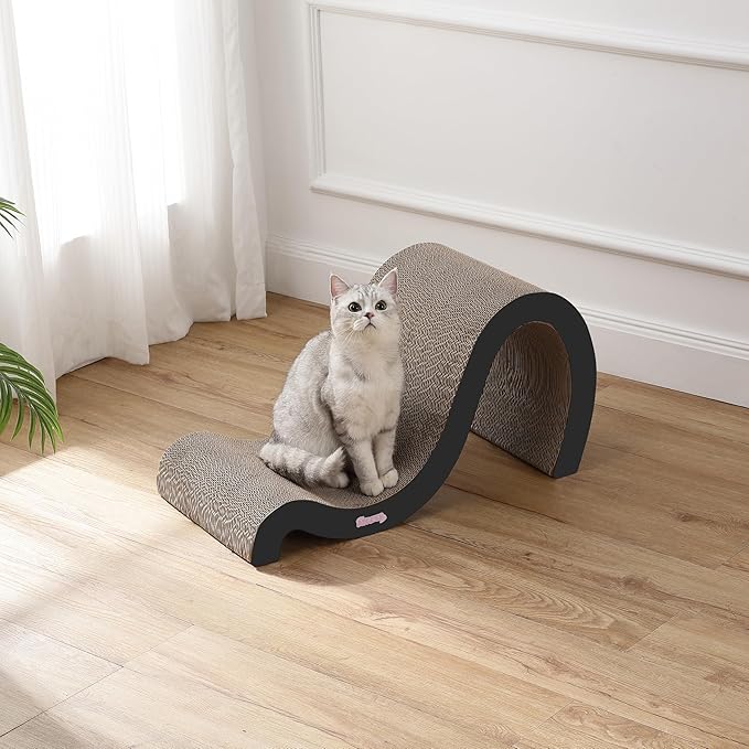 THE LICKER STORE CSR1013A Kona 27" Modern Cardboard Double-Sided Wave Cat Scratcher with Catnip, Ink