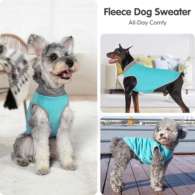 cyeollo 2 Pack Dog Sweater Fleece Vest Pullover Pet Sweatshirt Reflective Lightweight Dog Clothes for Large Dogs Boy Girl Pet Apparel Teal & Grey, XXXL