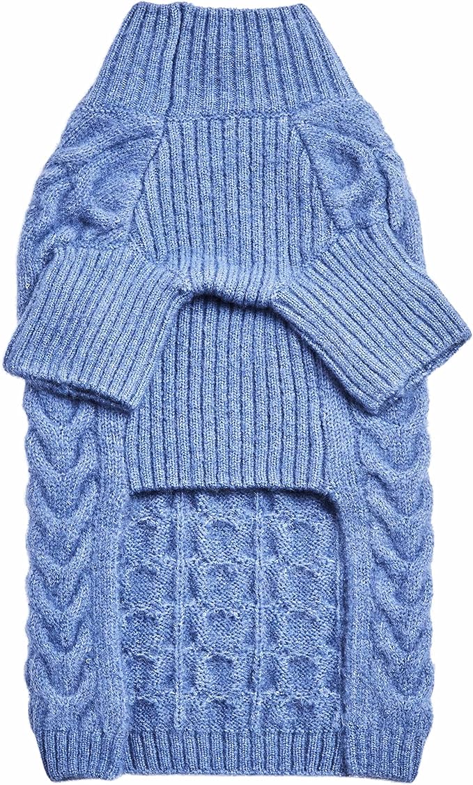 Blueberry Pet Dog Sweater, Christmas Style Fuzzy Knit Pullover, Turtle-Neck Dog Clothes, Heather Blue Dogs Pajamas, Sweater Vest, Pet Sweaters for Small Puppy Girl, Fleece Accessories