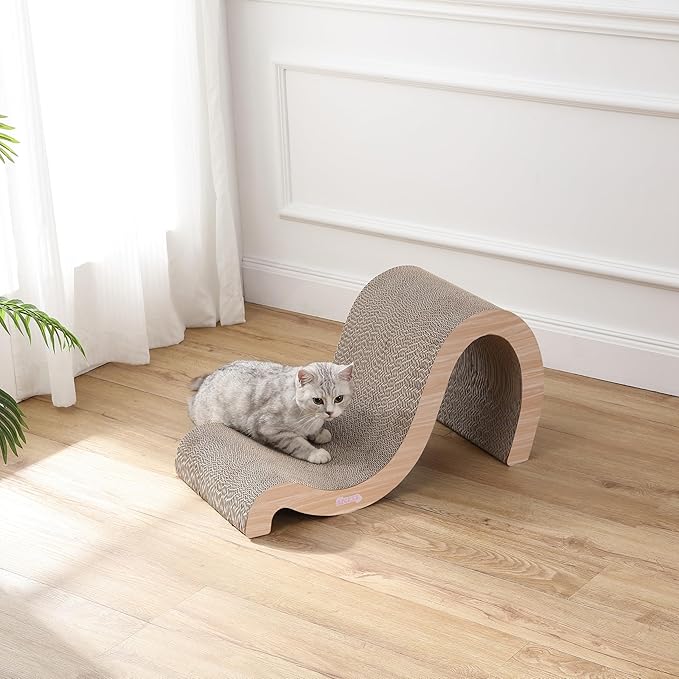 THE LICKER STORE CSR1013C Kona 27" Modern Cardboard Double-Sided Wave Cat Scratcher with Catnip, Oak Wood