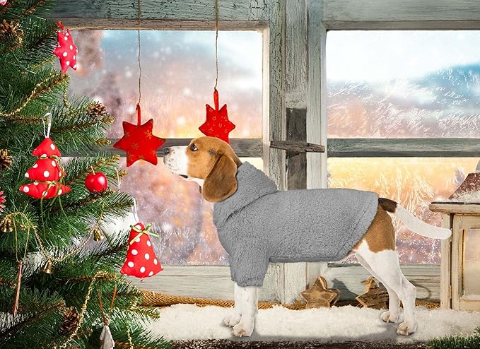 Fuzzy Dog Sweaters for Medium Dogs Dog Hoodie Sweater Clothes Warm Soft Cozy Pet Coats Hooded Sweatshirt Medium Pet Hoodie(Grey-M)