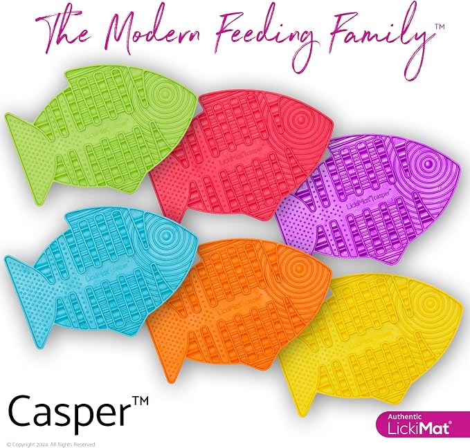 LickiMat Casper, Fish-Shaped Cat Slow Feeders Lick Mat, Boredom Anxiety Reducer; Perfect for Food, Treats, Yogurt, or Peanut Butter. Fun Alternative to a Slow Feed Cat Bowl or Dish, Pink