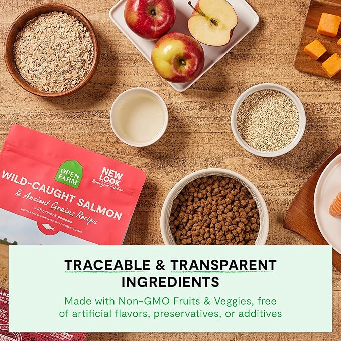 Open Farm, Ancient Grains Dry Dog Food, Protein-Rich & Nutrient Dense, 90% Animal Protein Mixed with Non-GMO Fruits, Veggies and Superfoods, Harvest Chicken Recipe, 4lb Bag