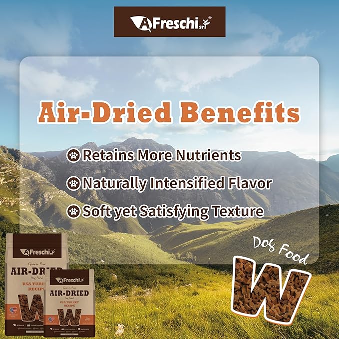 Afreschi Air-Dried Dog Food – Real Turkey, Grain-Free, Limited Ingredient, All-Natural, High-Protein, Complete & Balanced for All Life Stages, Ideal for Picky Eaters, 2.2 lb Bag