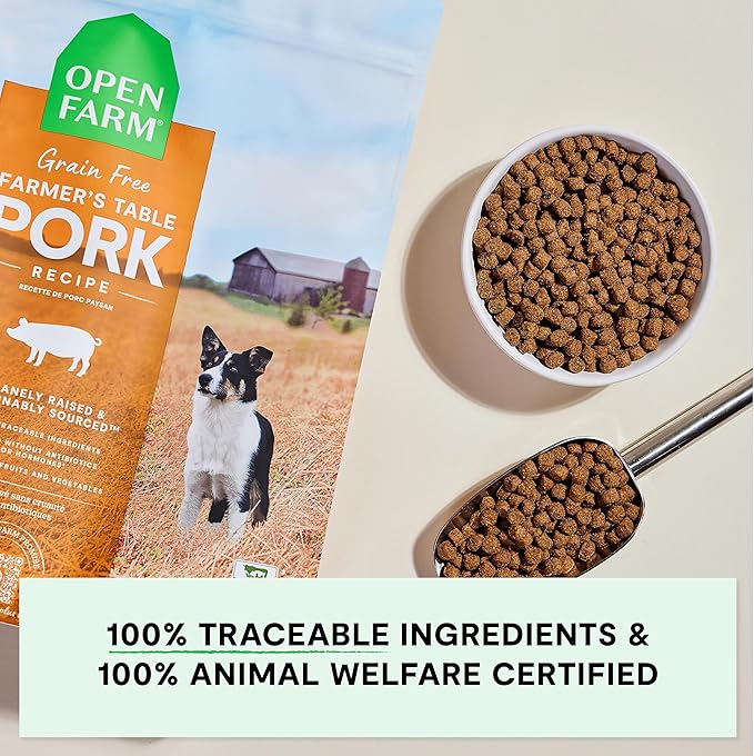 Open Farm, Grain-Free Dry Dog Food, Complete & Balanced Kibble, Sustainably & Ethically Sourced Ingredients, Non-GMO Veggies & Superfoods to Support Overall Health, Pork Recipe, 22lb Bag