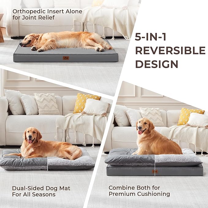 Warmrest 2-Pack XL Waterproof Dog Bed Large Size Dogs, Plush Cushion & Orthopedic Egg-Crate Foam Mattress for Senior Dogs, Washable Dog Crate Bed with Removable Cover, Dark Grey