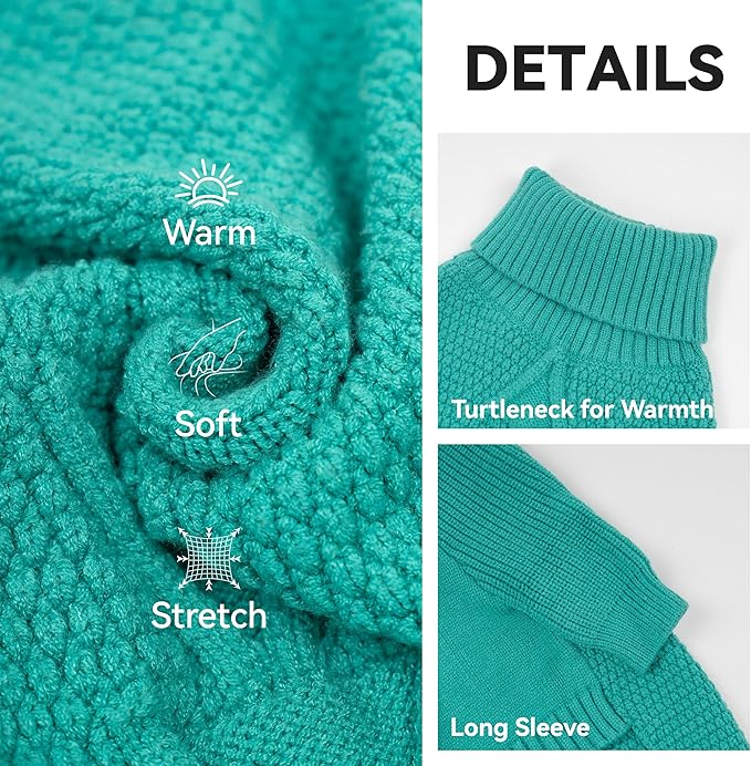 cyeollo Stretchy Fleece Dog Sweater, Knit Sweaters for Small Dogs Girl Warm Turtleneck Doggy Sweatshirt with Sleeves Fall Winter Pullover Cold Weather Dog Clothes, Aqua Green S