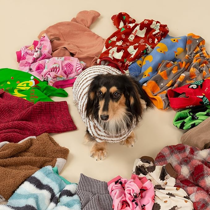 Fitwarm 2 Pack Striped Fleece Dog Sweater, Warm Winter Clothes for Small Dogs Boy Girl, Fuzzy Pet Outfit, White, Brown, Medium