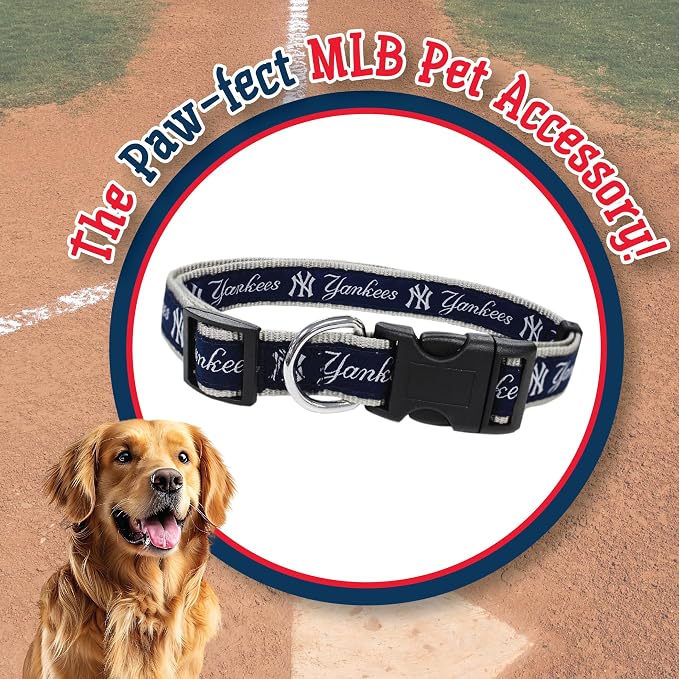 MLB New York Yankees Licensed PET COLLAR- Heavy-Duty, Strong, and Durable Dog Collar. Available in 29 Baseball Teams and 4 Sizes