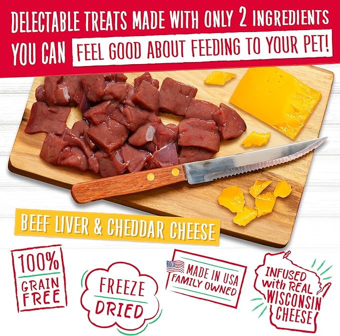 Charlee Bear Grain Free Meaty Bites Freeze Dried Dog Treats, Beef and Cheese, 2.25 Ounce Resealable Bag, Training Treats or Meal Topper Dogs, High Protein Dog Snacks, Made in USA