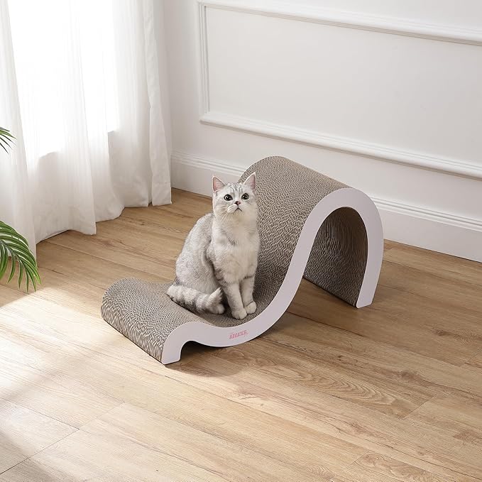 THE LICKER STORE CSR1013B Kona 27" Modern Cardboard Double-Sided Wave Cat Scratcher with Catnip, Cloud