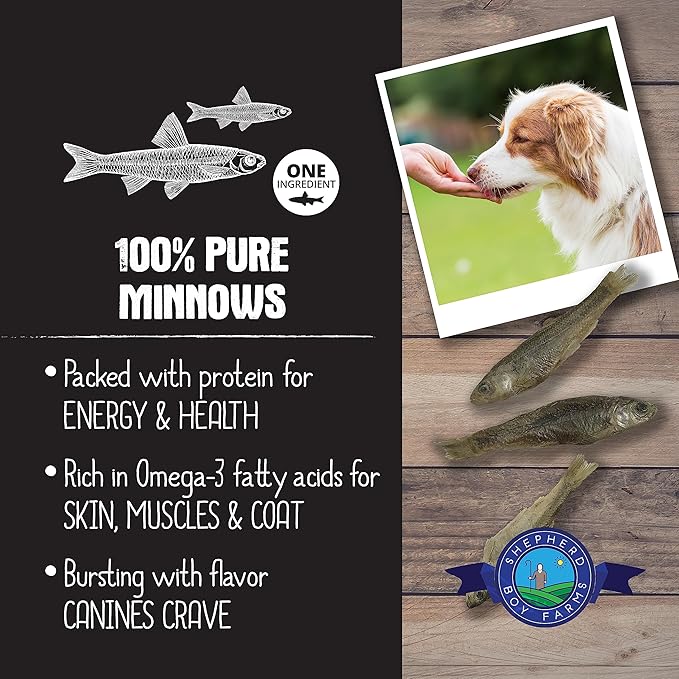 Shepherd Boy Farms Freeze Dried Dog and Cat Treats, Minnows, All Natural Single Ingredient Freeze-Dried Dog Treat & Snacks, Made in USA, High in Protein, Essential Nutrition of Raw Food, 5oz