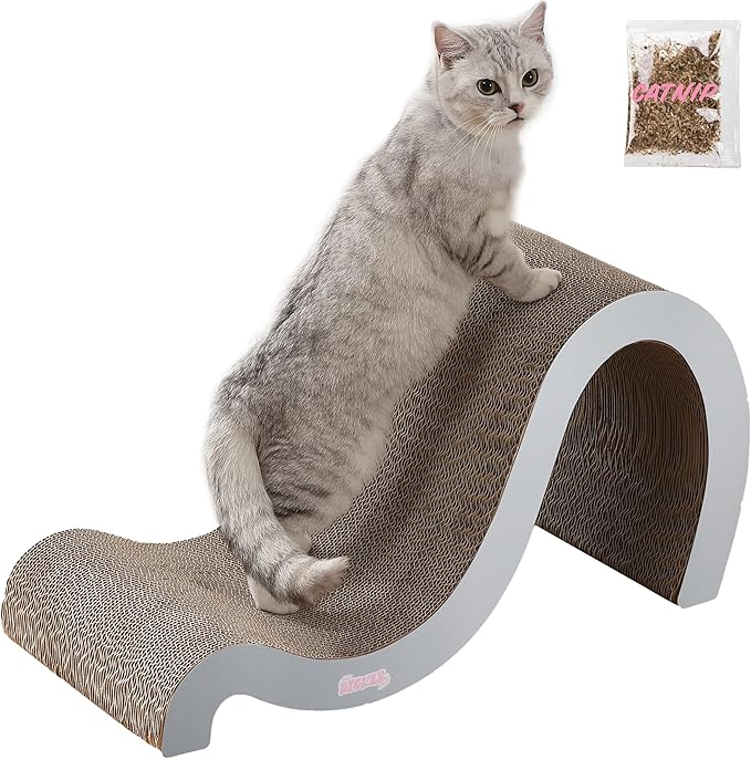 THE LICKER STORE CSR1013E Kona 27" Modern Cardboard Double-Sided Wave Cat Scratcher with Catnip, Fog