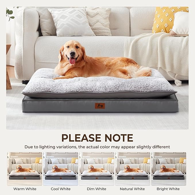 Warmrest 2-Pack XL Waterproof Dog Bed Large Size Dogs, Plush Cushion & Orthopedic Egg-Crate Foam Mattress for Senior Dogs, Washable Dog Crate Bed with Removable Cover, Dark Grey