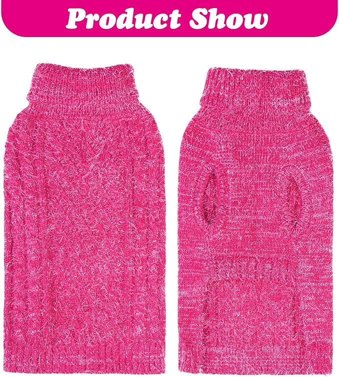 Turtleneck Small Dog Sweaters - Classic Cable Knitwear Winter Coat for Small Medium Dogs Male Female Puppy Dog Cold Weather Clothes Girls Boys, Hot Pink, S