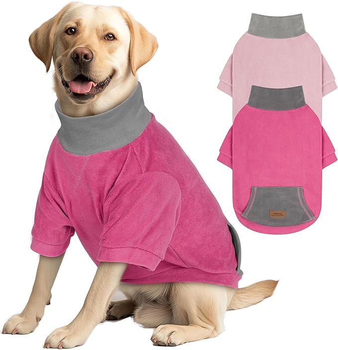 cyeollo 2 Pack 3XL Dog Sweaters for Large Dogs, Strechy Soft Fleece Sweatshirt for Dogs Boy Girl Turtleneck Warm Winter Big Dog Clothes with Sleeves, Pink & Fuschia 3XL