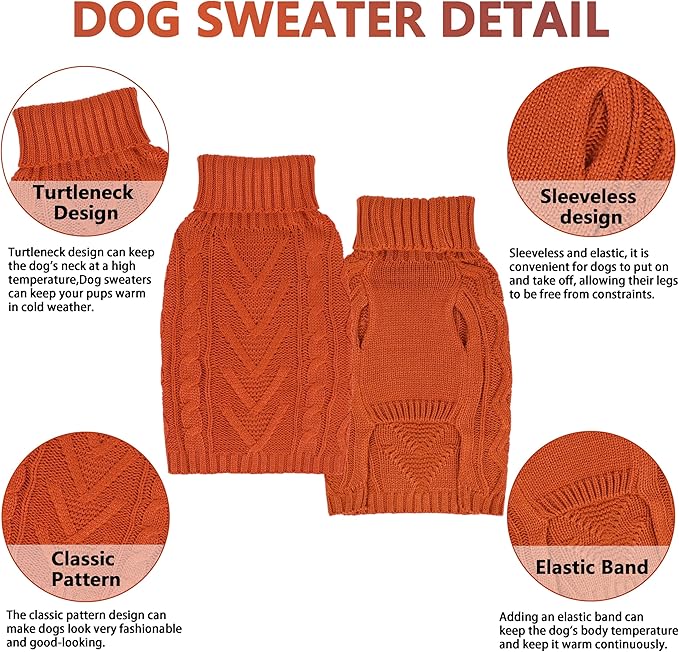 Dog Sweaters for Small Dogs Small Dog Sweater Girl Boy Fall Winter Doggy Clothes for Chihuahua Warm Knitted Puppy Clothes for Thanksgiving Solid Turtleneck Pullover Pet Cat Outfit(Reddish Brown, S)